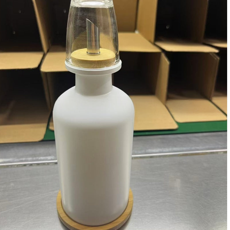 Bathroom Glass Mouthwash Dispenser – 350ml Set with Bamboo Tray