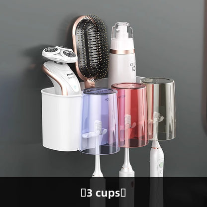 Plastic Bathroom Organizer – No-Drill Toothbrush Holder & Cup Set