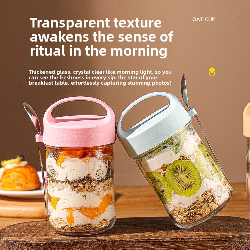 Transparent Glass Sealing Lid Cup – 400ml Portable Overnight Oats Jar