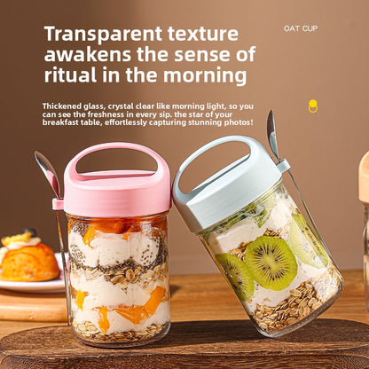 Transparent Glass Sealing Lid Cup – 400ml Portable Overnight Oats Jar
