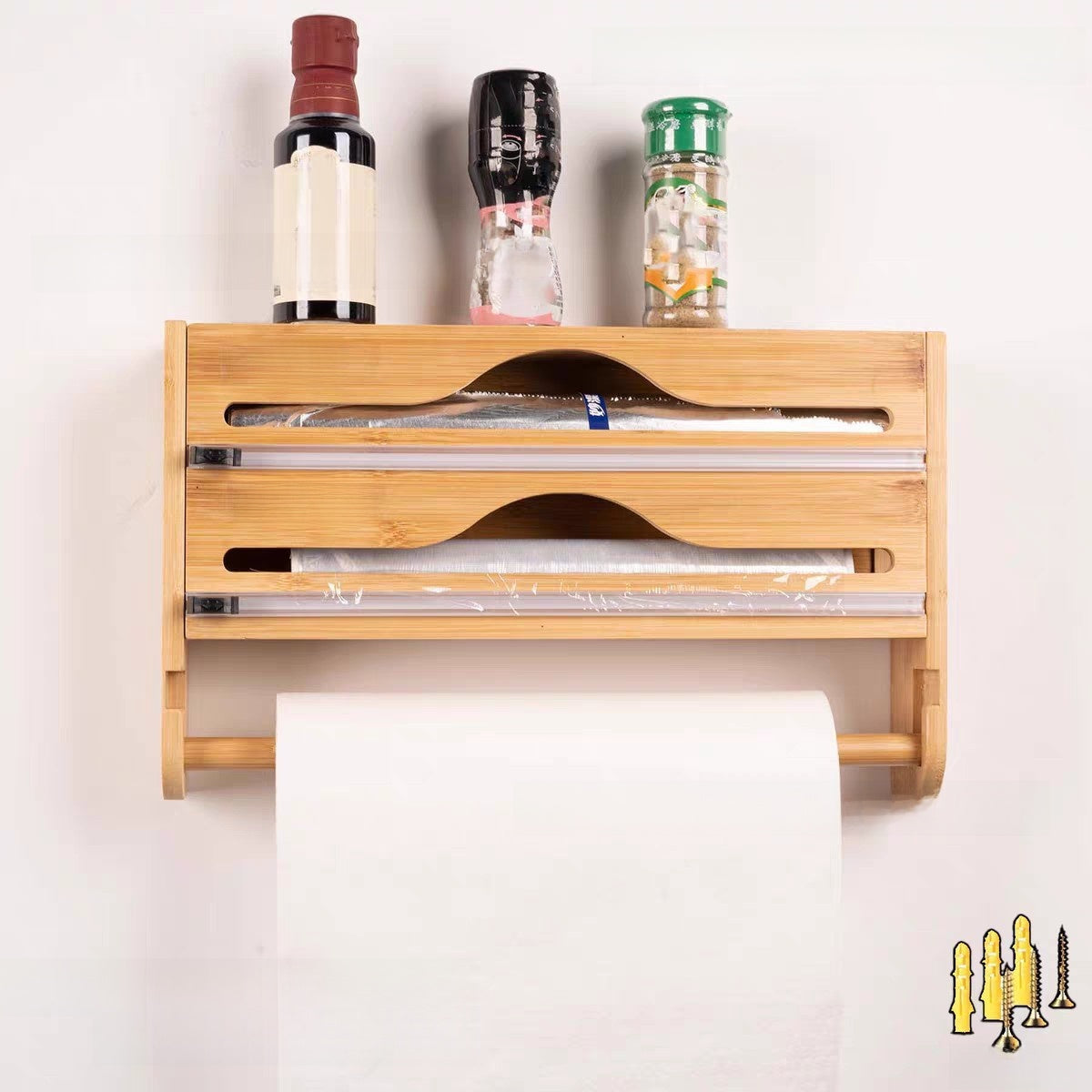 Wooden Wall-Mount Kitchen Storage Cutter Box – Foil & Wrap Dispenser