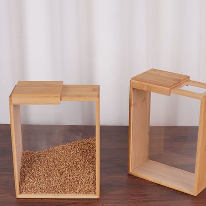 Bamboo Wood Kitchen Storage Box – 3-Compartment Organizer with Sliding Lid