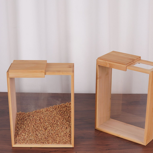 Bamboo Wood Kitchen Storage Box – 3-Compartment Organizer with Sliding Lid