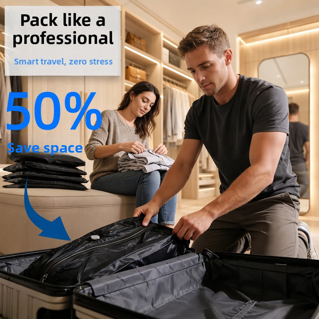 Vacuum Compression Storage Travel Bag – Waterproof Luggage Organizer with Pump