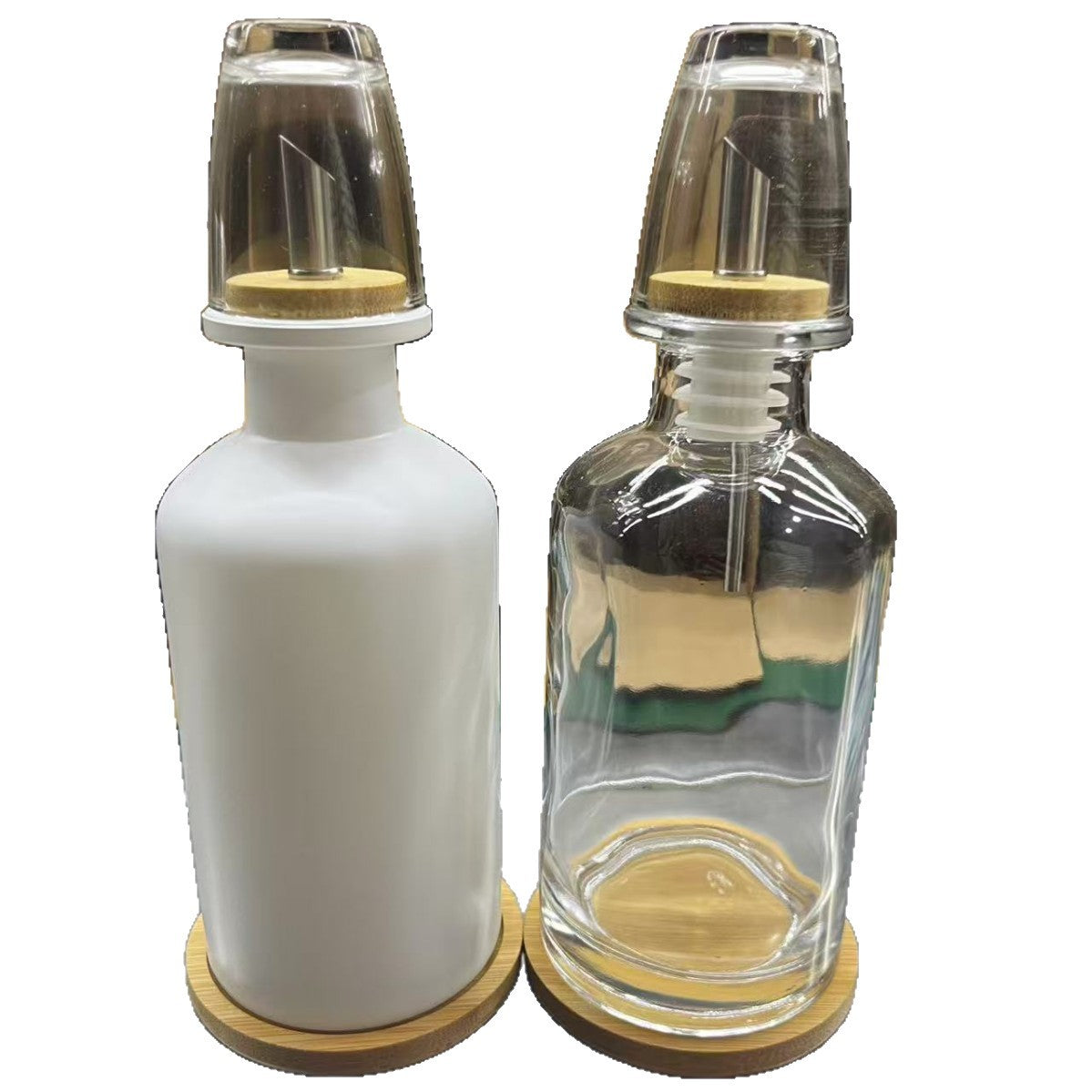 Bathroom Glass Mouthwash Dispenser – 350ml Set with Bamboo Tray
