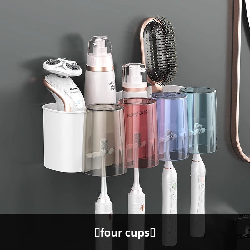 Plastic Bathroom Organizer – No-Drill Toothbrush Holder & Cup Set