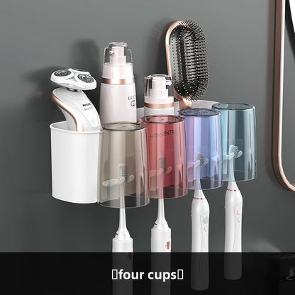 Plastic Bathroom Organizer – No-Drill Toothbrush Holder & Cup Set