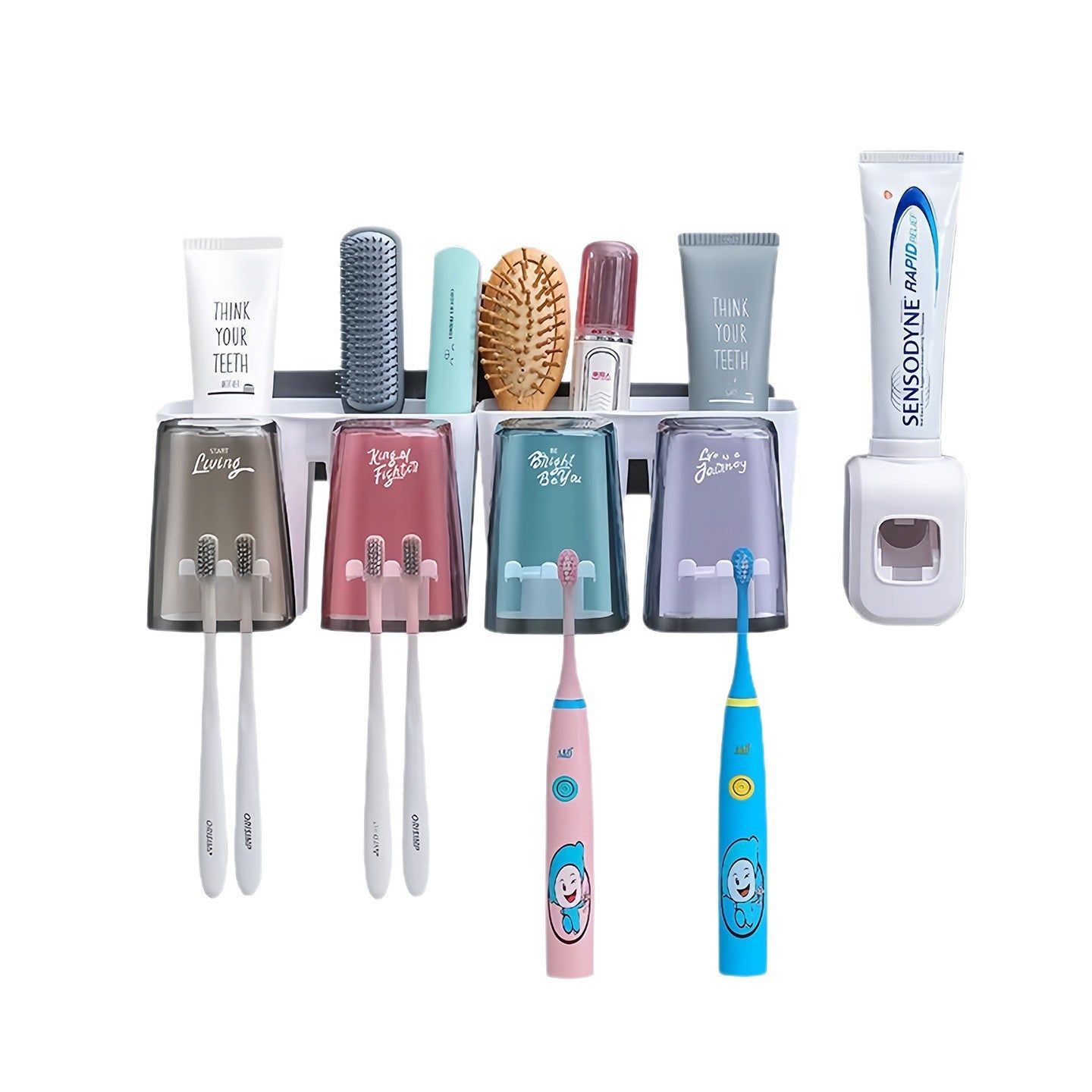 Plastic Bathroom Organizer – No-Drill Toothbrush Holder & Cup Set