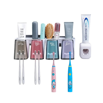 Plastic Bathroom Organizer – No-Drill Toothbrush Holder & Cup Set