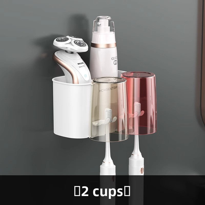 Plastic Bathroom Organizer – No-Drill Toothbrush Holder & Cup Set
