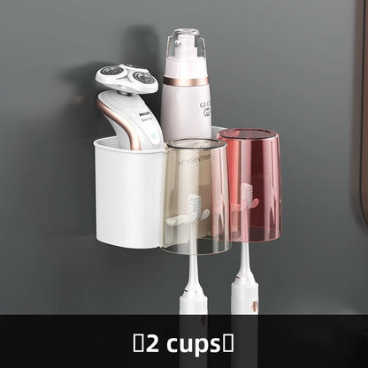 Plastic Bathroom Organizer – No-Drill Toothbrush Holder & Cup Set