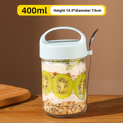 Transparent Glass Sealing Lid Cup – 400ml Portable Overnight Oats Jar