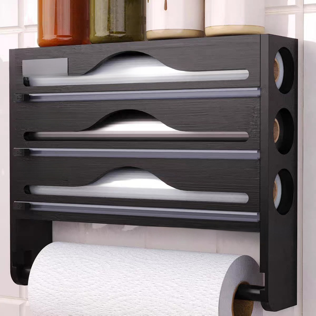 Wooden Wall-Mount Kitchen Storage Cutter Box – Foil & Wrap Dispenser