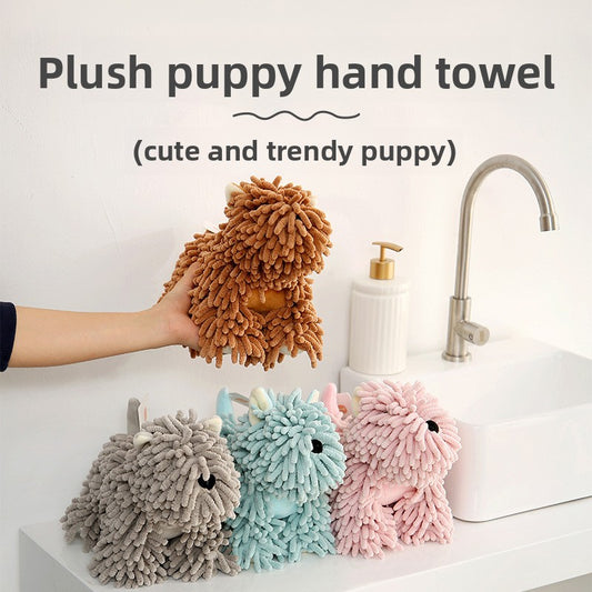 Cartoon Puppy Chenille Hand Towel – Soft Absorbent Hanging Towel