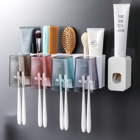 Plastic Bathroom Organizer – No-Drill Toothbrush Holder & Cup Set