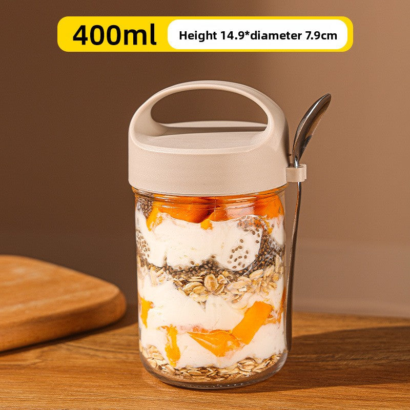 Transparent Glass Sealing Lid Cup – 400ml Portable Overnight Oats Jar