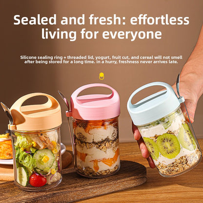 Transparent Glass Sealing Lid Cup – 400ml Portable Overnight Oats Jar