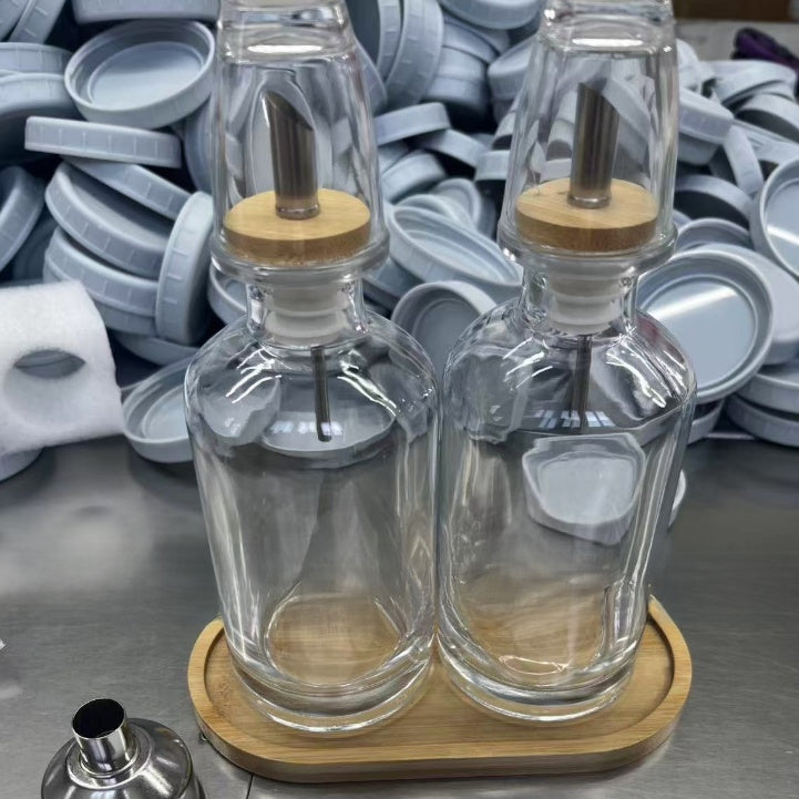 Bathroom Glass Mouthwash Dispenser – 350ml Set with Bamboo Tray