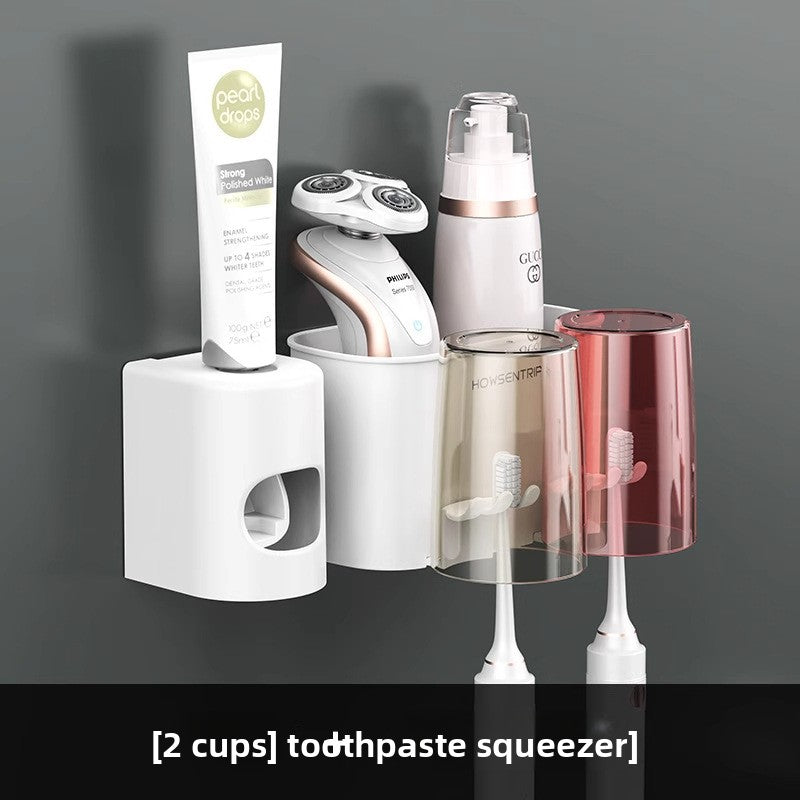 Plastic Bathroom Organizer – No-Drill Toothbrush Holder & Cup Set
