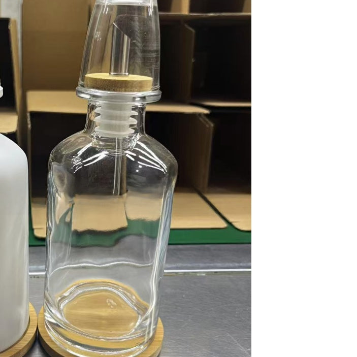 Bathroom Glass Mouthwash Dispenser – 350ml Set with Bamboo Tray
