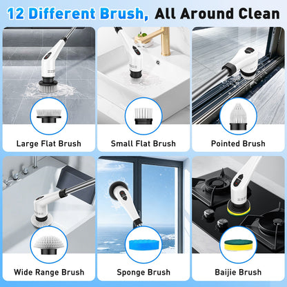 Multifunction Electric Bathroom Scrubber – Cordless 12-in-1 Spin Scrubber