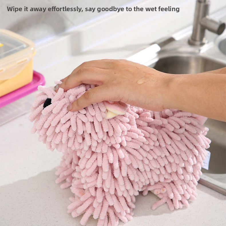 Cartoon Puppy Chenille Hand Towel – Soft Absorbent Hanging Towel