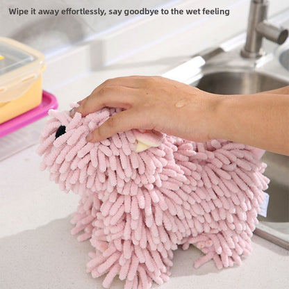 Cartoon Puppy Chenille Hand Towel – Soft Absorbent Hanging Towel