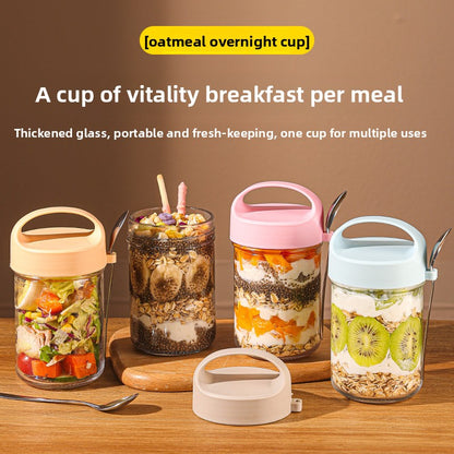 Transparent Glass Sealing Lid Cup – 400ml Portable Overnight Oats Jar