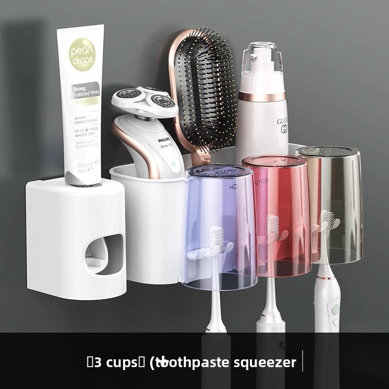 Plastic Bathroom Organizer – No-Drill Toothbrush Holder & Cup Set