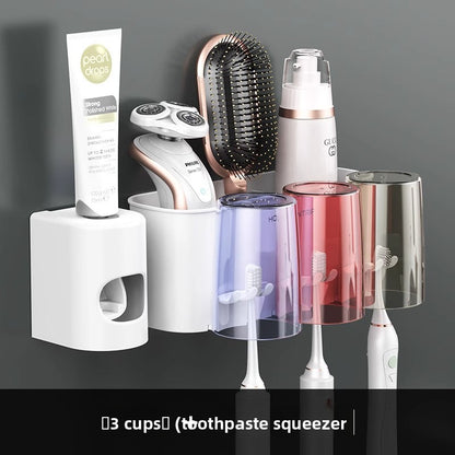 Plastic Bathroom Organizer – No-Drill Toothbrush Holder & Cup Set