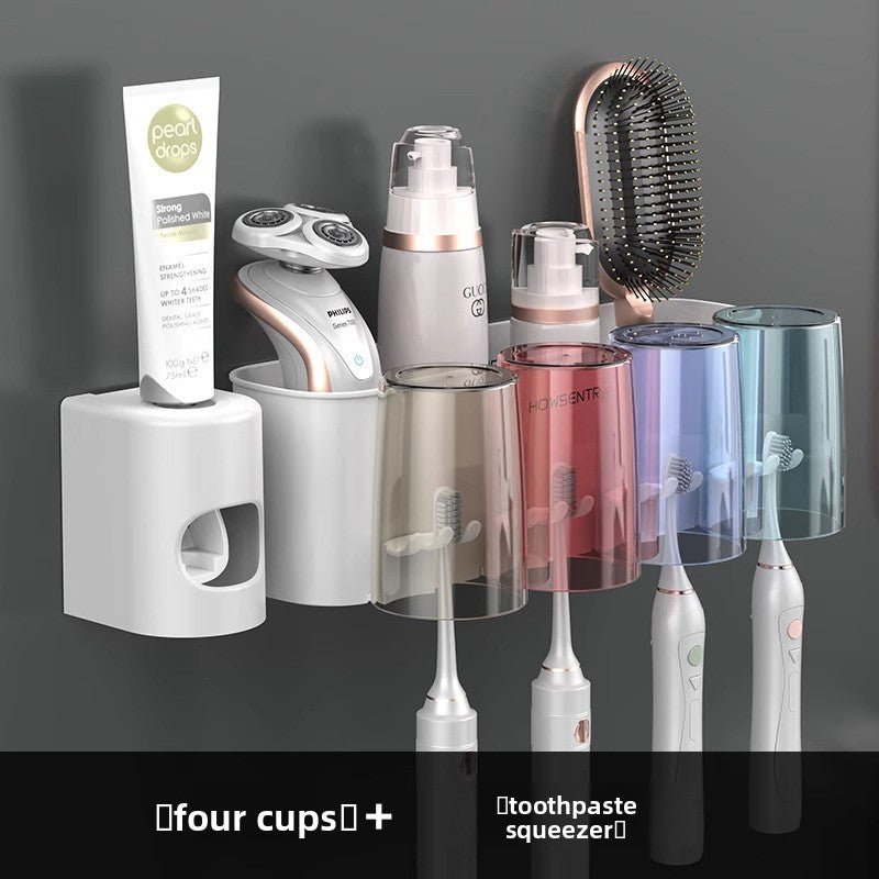 Plastic Bathroom Organizer – No-Drill Toothbrush Holder & Cup Set