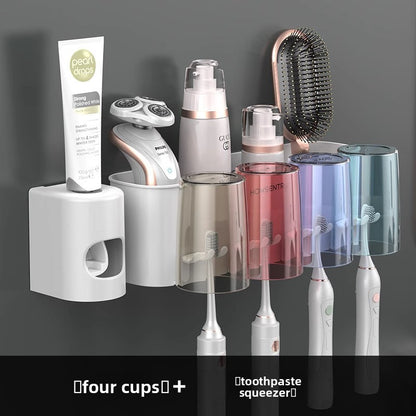 Plastic Bathroom Organizer – No-Drill Toothbrush Holder & Cup Set