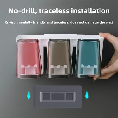Plastic Bathroom Organizer – No-Drill Toothbrush Holder & Cup Set