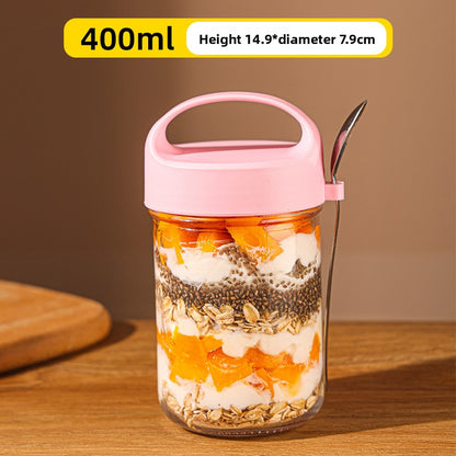 Transparent Glass Sealing Lid Cup – 400ml Portable Overnight Oats Jar